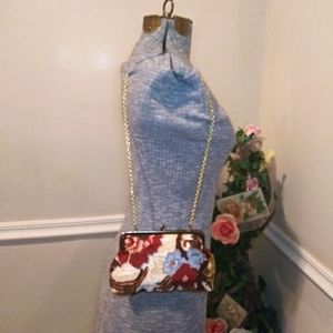 Vintage 1970's Chain Strap Butterfly Floral Velvet Kiss-Lock Mini Shoulder Purse